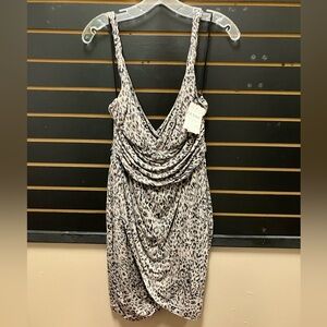 GUESS Leopard Print Draped Cowl Neck Dress NWT Size L
